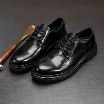 Есенно-зимни бизнес мъжки обувки дантела, есенни мъжки модел обувки, висококачествени обувки от естествена кожа, мъжки дизайнерски обувки от телешка кожа