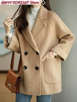 Жена вълна палто Елегантни палта и якета, Дамски новост есента Зимно яке в Корейски стил с дълъг ръкав Офис Женски тренч