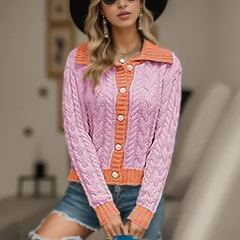 Жена тънък пуловер, жилетки контрастен цвят с V-образно деколте, кратък жилетка, дамски пролетно-есенни нови однобортные пуловери