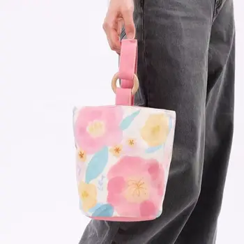 Живопис, акварел, чанта кофа със свежи цветя, с елегантна чанта-тоут голям капацитет в корейски стил, чанта за обяд, чанти за пазаруване