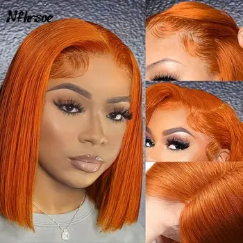 За жени директен перука Боб с къса подстрижка, имбирно-оранжева перука от човешка коса на дантели, предварително выщипанные коси, бесклеевой перука от човешка коса
