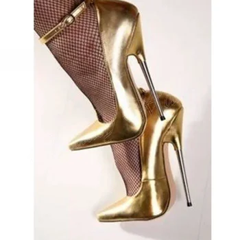 Златни Обувки-Лодка От Лачена Кожа На Метален Ток С Остър Пръсти, Тънки Вечерни Обувки на Висок Ток за Жени, Сватбени Обувки 2023 Zapatos Para Mujere