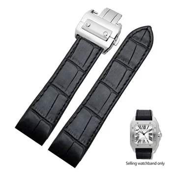 Каишка от естествена кожа за часовници Cartier Santos 100, каишка за часовник за мъже и жени, лепилен каишка Santos, сгъваема лента за часовника 23 мм
