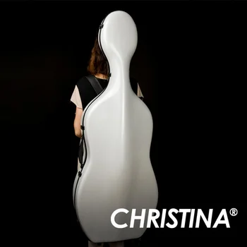 Калъф за виолончело КРИСТИНА Бяла Точка, стъкло-стомана, изработени от въглеродни влакна, с Кодово заключване на колела (CB15)
