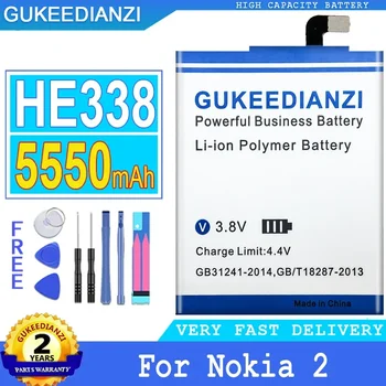Капацитет на батерията GUKEEDIANZI, HE338 за Nokia 2, За Nokia2 Батерия с голям капацитет с безплатни инструменти, 5550 ма, Нов