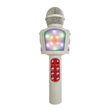 Караоке микрофон за деца, 5 в 1 Безжичен караоке Bluetooth с led осветление, коледни подаръци за рожден Ден-Бял