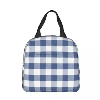 Класическа Синя Клетчатая чанта за обяд box Решетчатая Детска Алуминиева чанта От фолио Преносим Ланчбокс