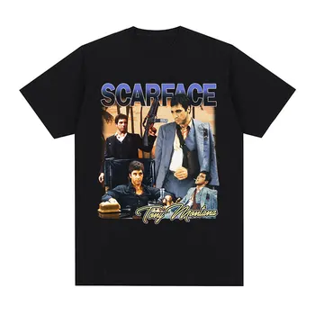 Класическа тениска с белег от gangster филм, тениски с образа на Тони Монтана, мъжка мода, реколта тениска оверсайз в стил пънк, градинска облекло