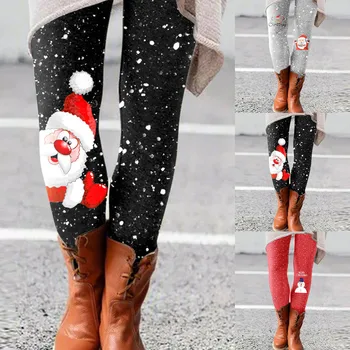 Коледен женски костюм от еластични ежедневните леггинсов, цельнокроеное рокля, зимните модни панталони с висока талия, плътно прилепнали една фигура, облекло за жени