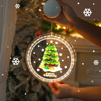 Коледна лампа на прозореца, Висящи украшения, Весела Коледа, Мультяшная Коледна елха, Камбанка, Снежен човек, Дядо Коледа, Led подвесное украса