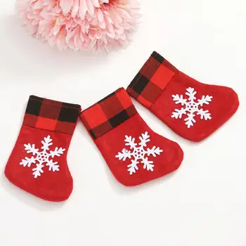 Коледни чорапи Трайни коледни чорапи Празнични украси за коледни чорапи Цветна торбичка за бонбони с шарени снежинки по Коледа