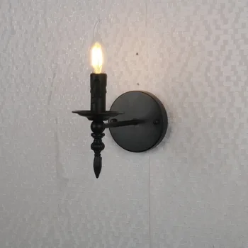 Компактна лампа за входната врата с железен изкуство в индустриален стил, американски ретро-малка лампа, свещ за вътрешен коридор, стълбище, френски стенен лампа