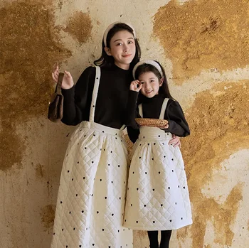 Комплект дрехи за родители и деца, 2023, Новост зимата, Корея, памучен панталон с бродерия 