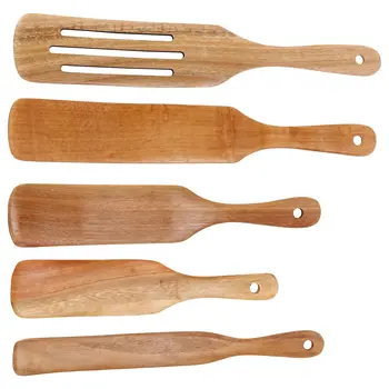 Комплект дървени плешки (5шт) - Набор от Тиково дърво - Термостойкая Дървени съдове за готвене с незалепващо покритие за разбъркване