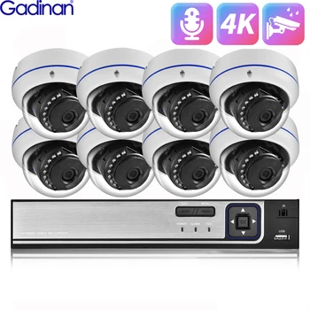 Комплект куполна камера Gadinan 8MP, 4K Аудио-Видео система, система за външна домашна камера, 4 / 8CH, Комплект за видеонаблюдение, комплект за видеонаблюдение