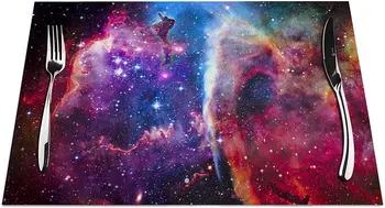Комплект Кърпички Galaxy от 4 парчета, Салфетки с Модел на Вселената Space Мъглявина Galaxy, Топлоустойчива за Масата за Хранене, Нескользящие 18x12 Инча
