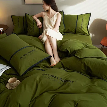 Комплект спално бельо Real Simple от 100% памук 220x240, Модерен выстиранный комплект пододеяльников Queen-Size, Дишаща чаршаф, Комплекти спално бельо Full