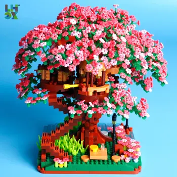 Комплекти за изграждането на бонзай дърво в цвят череша за момичета 2138 бр. Мини-тухли 