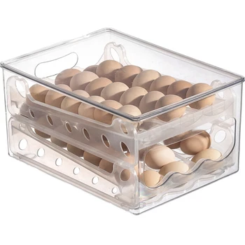 Контейнер за яйца с 36 мрежи, 2-слойный чекмеджето за съхранение на яйца, Прозрачна пластмасова кутия-органайзер за яйца, кухненски кутия за съхранение в хладилник