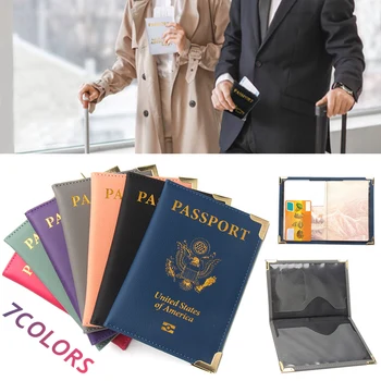 Корица на притежателя на паспорта Пакет самолетни билети Калъф за паспорт Чанта Лек защитен скоба ПУ Медни крак Скоба за паспорт Портфейл