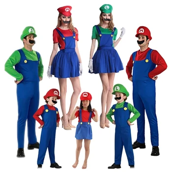Костюми на Супер Luigi Brothers, Гащеризон за Cosplay, Семейство LUIGI Bros, Дете, Детски Костюм за Хелоуин, Елегантна Коледна рокля за парти костюм