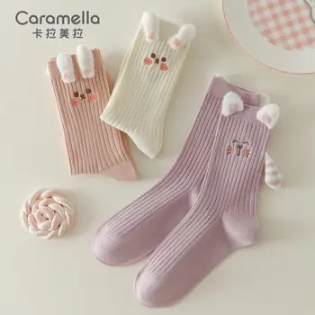 Красиви Дамски чорапи с мультяшными животни, пролет и есен, полиестер, памук, среден чорап, Кавайный Корейски, Японски студентски пръсти за момичета