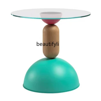 Креативен дизайнерски чаен масичка за всекидневната, приставной масичка за мека мебел, малка странична ъглова маса в стила на самото изкуство, мебели за кръгла маса