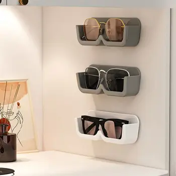 Кутия за съхранение на очила без перфорация, самоклеящийся пластмасови рафтове за съхранение на очила от късогледство, спестяващ място, стенен монтаж