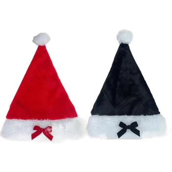 Къса плюшен Коледна шапка с лък Празнично събитие Шапка на Дядо Коледа, шапка-люлеещ се стол за момичета, подпори за партита, Фестивален декор