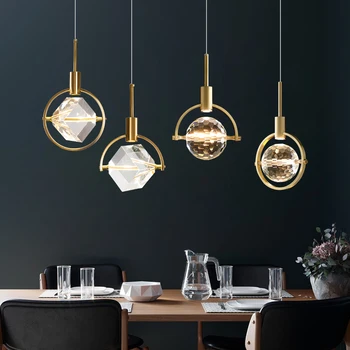 Лампа за ресторант Nordic, кръгла нощна лампа за спални, творчески бар острова, подвесная led модерна луксозна кристален полилей