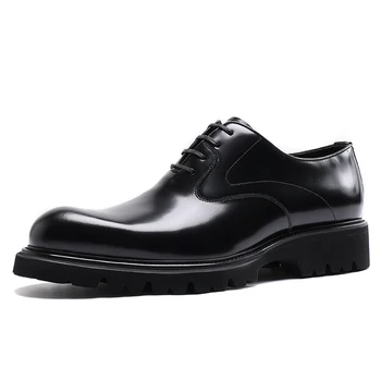 Лачени мъжки обувки на платформа удобна мода естествена кожа луксозни дизайнерски сватбени социални oxfords обувки човек