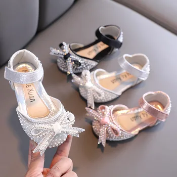 Летни детски меки сандали, нови детски сандали, кристали и перлени сандали принцеси за момичета, танцови обувки