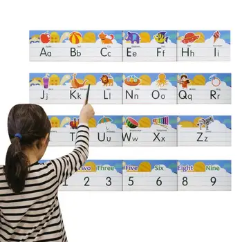 Линия на азбуката, обяви, стенни таблицата на азбуката,: числова линия ABC 0-10 цифри и букви от А до я, за украса на детската стая за класната стая