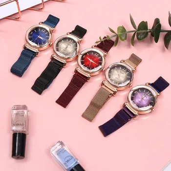 Луксозни модни дамски часовници с геометрични римски цифри, кварцов дамски часовник, Магнитна обтегач, нето на каишка за часовник