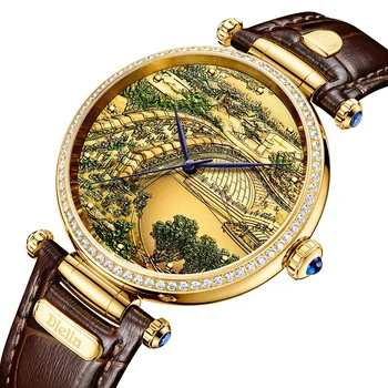 Луксозни Мъжки Автоматично механични часовници от чист натурален Нефрит Карта на река Цинмин син сапфир циферблат Дамски ръчни часовници от кожа и Нефрит 2022 година на издаване