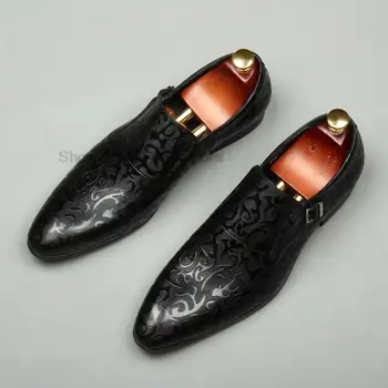 Луксозни мъжки сватбени модела обувки с монашеским каишка, черни, кафяви, от естествена телешка кожа, Бизнес офис обувки ръчна изработка за мъже