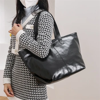 Луксозни чанти и портмонета, дамски чанти-тоут, прости модни кожени чанти-ведерки голям капацитет, дамски дизайнерски чанти през рамо
