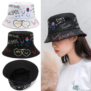 Лятна градинска шапка унисекс стил харадзюку в стил хип-хоп, графити, панама, Рибарска шапка