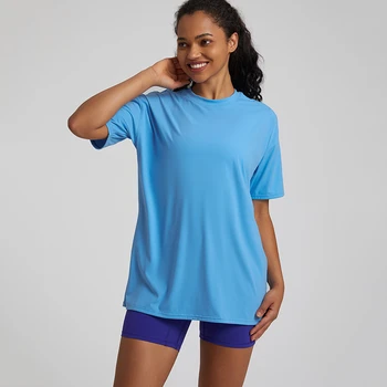Лятна риза за йога с къс ръкав, отгоре за тренировки във фитнеса, женски съкратен топ за фитнес с кръгло деколте, свободна бързосъхнеща ежедневна спортна тениска, спортно облекло
