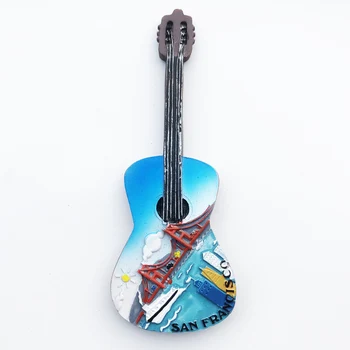 Магнит за хладилник Американски моста Голдън Гейт украса във формата на китара от смола магнит за хладилник, ръчно изработени съобщение съобщение
