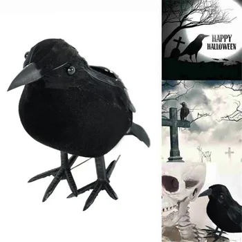 Малка имитация на фалшив птици, реалистична модел черни гарвани върху Хелоуин, украса за дома, страшни играчки за домашни животни, атрактивен лесен