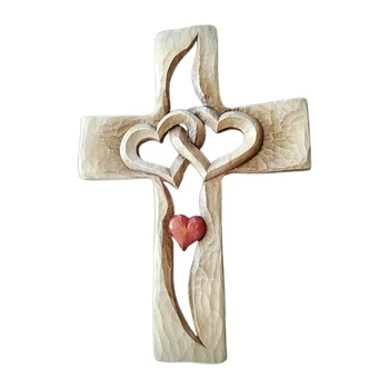 Маса с преплетени сърца, изсечен от дърво, религиозно християнско разпятие