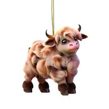 Медальон с изображение на анимационни крави 2D Украса във формата на крава, за елхи Ярки цветове, Инструмент за декорация на вратата на колата Коледна Елха