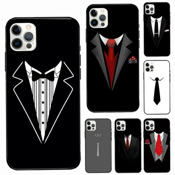 Мек калъф за костюм и вратовръзка за Apple iPhone 11 14 12 Pro Max 13 mini SE 2020 X XR XS Max 7 8 Плюс Калъф за вашия телефон