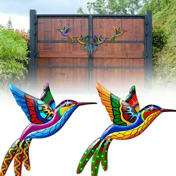 Метална птица, ръчно рисувани стенни художествена скулптура Колибри, много украса, окачен украшение, градина, начало декор, занаяти