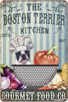 Метални консервени означения The Boston Terrier Кухня Gourmet Food Co. Тенекеджия означения Vintage Club Bar Cave Home Кухня Wall Decor