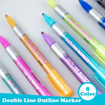 Метални маркери с двойни линии, 8 цвята, фигура дръжка, калиграфия, scrapbooking, манга, канцеларски материали, художествени аксесоари