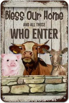 Метални табели Една любимец Прасе, Крава, Овца Знак да Благослови Нашия Дом И всички Онези, които са включени В Деревенское винтажное верандата Знаци Ферма