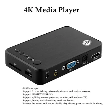 Мини мултимедиен плейър 4K Поддържа Full HD 1080P VGA Изход USB-диск за SD-карта HDD Мултимедийна РЕКЛАМА Рекламира PPT MP4 Снимка MP3-плейър Box