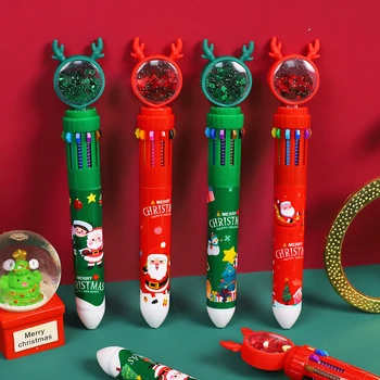 Многоцветни химикалки с мастило, Коледни искри, 10 цвята гелевых дръжки, Kawaii Press Pen, подаръци за децата, Канцеларски материали, студентски канцеларски материали